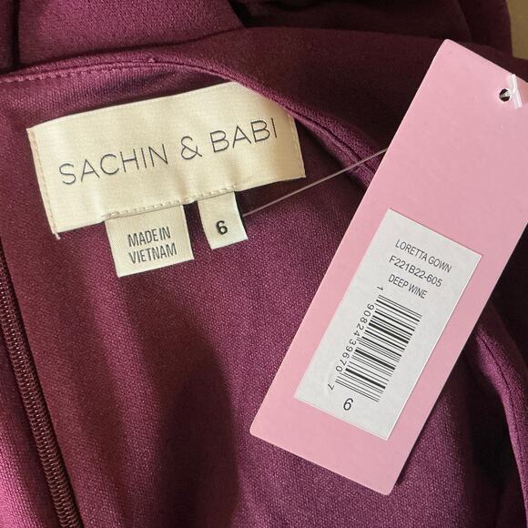 Sachin & Babi Deep V-Neck Long Column Evening Gown Wine Red Size 6 Formal Dress - Picture 10 of 12